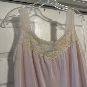 VTG Montgomery Ward Blush Pink Sexy Slip Dress Negligee‎ Peignoir Floral Lace L